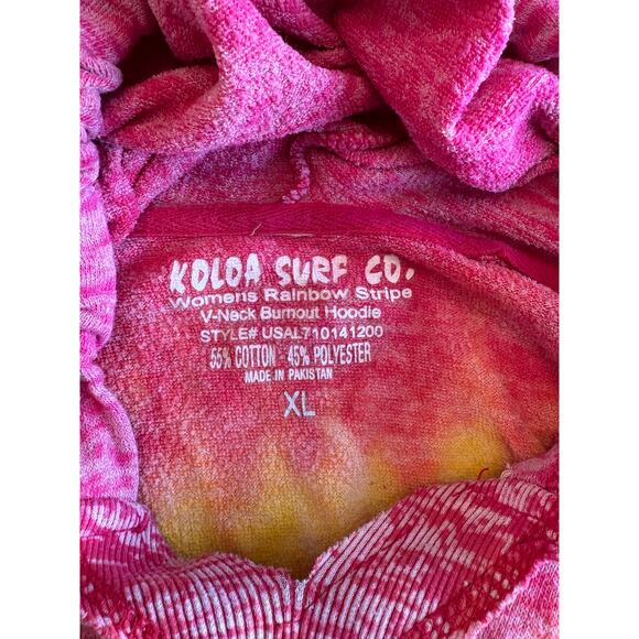 Koloa Surf Company Tie Dye Sweatshirt Rainbow V-Neck Burnout Hoodie Unisex XL - Picture 6 of 8
